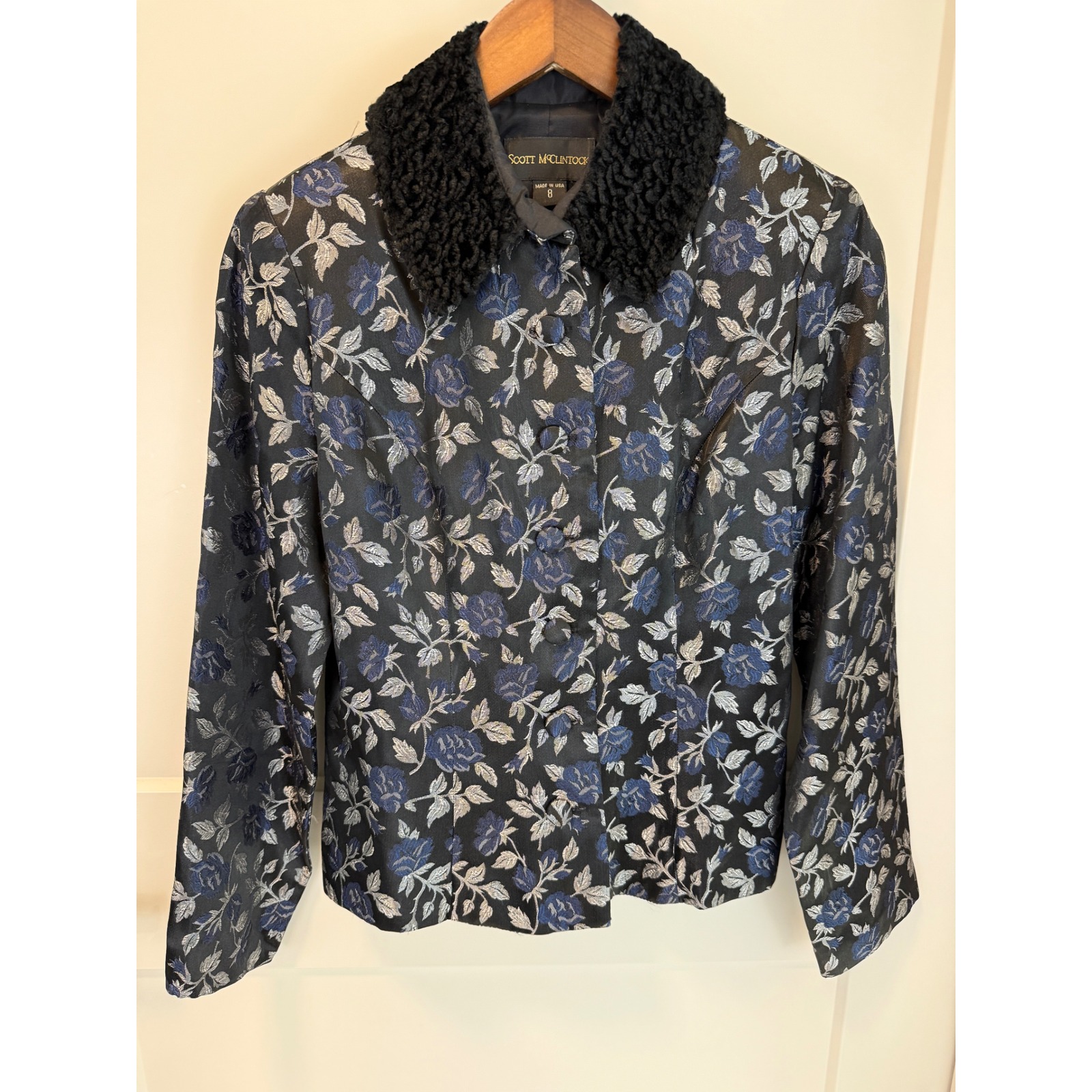 Vintage Scott Mcclintock Penny Lane Jacket Size 8 Floral Brocade Faux Fur Y2k